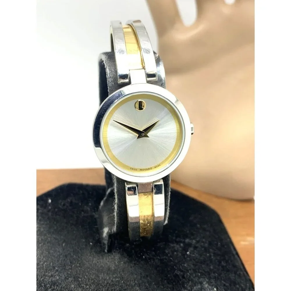 Movado Women's Watch 0607150 Aleena Swiss Quartz Petite 27mm Two Tone Bangle